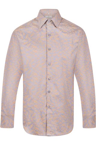 Floral Blue & Gold Regular Fit 100% Cotton Shirt