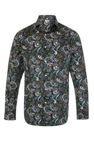 Paisley Blue & Green Regular Fit 100% Cotton Shirt