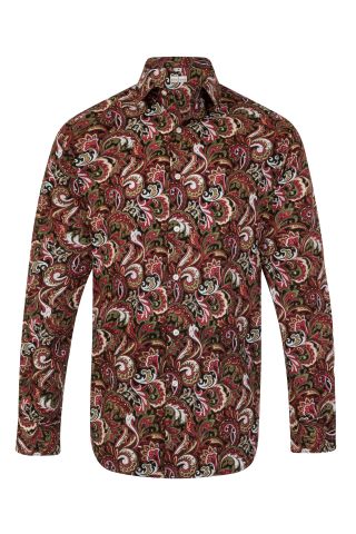 Paisley Green & Red Regular Fit 100% Cotton Shirt