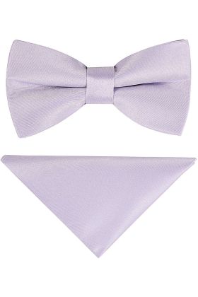 Plain lilac satin classic mens  bow tie & pocket square set  