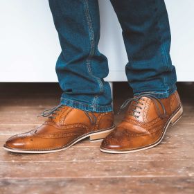 The Roamers Tan Leather Gibson Brogue shoe - in stock and available now. 👞

https://www.jsshirts.co.uk/footwear-c48/brogues-c62/roamers-tan-leather-gibson-brogue-shoe-p1253