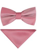 Plain dusky pink satin classic mens  bow tie & pocket square set  