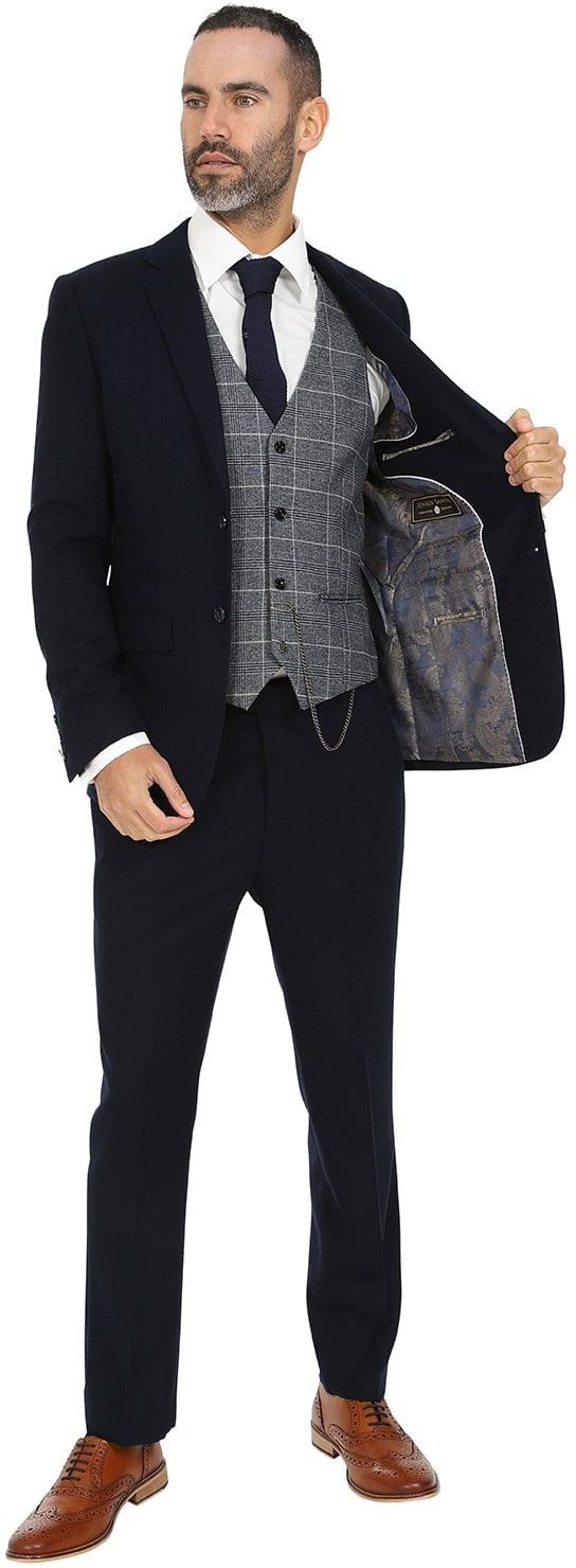 Jenson Samuel Alnwick Navy Suit with Contrast Oxford Waistcoat 