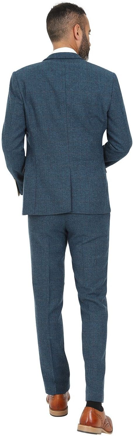 Marc Darcy Dion Blue Three Piece Tweed Suit with Kelvin Oak Waistcoat