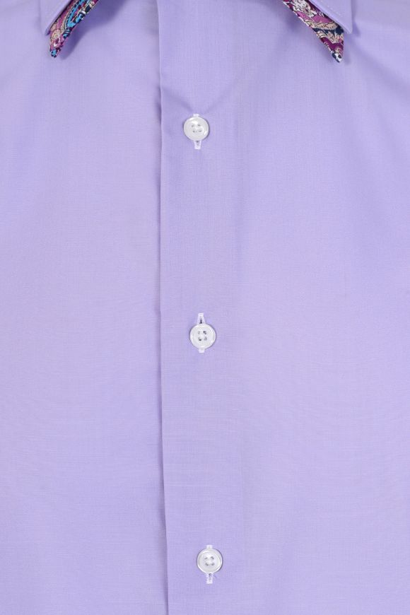 Plain Lilac Regular Fit 100% Cotton Shirt with Paisley Double Collar