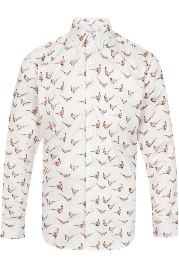 White Pheasant Printed Regular Fit Cotton Shirt