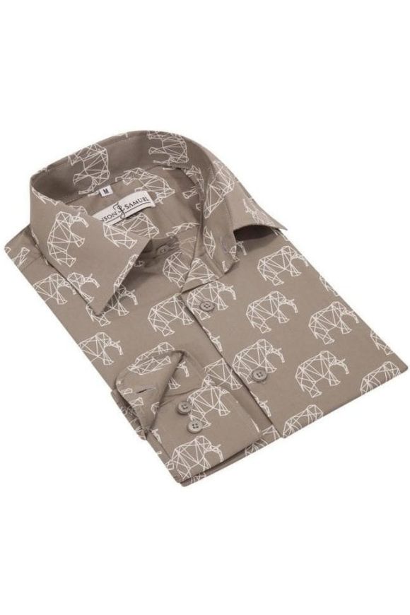 Grey Elephant Print Regular Fit Shirt 